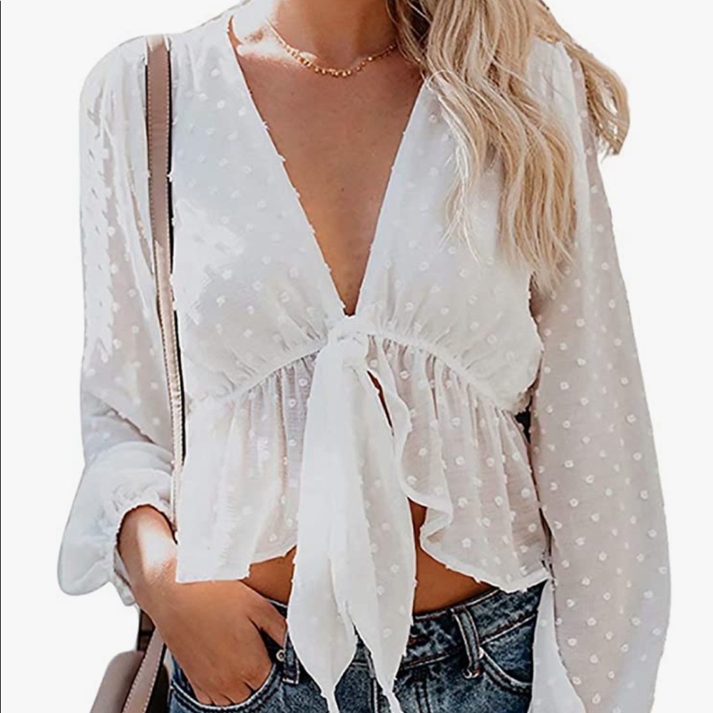 Deep V White blouse